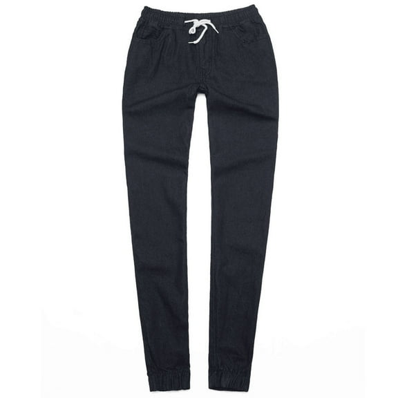 CENGNIAN Women's and Women's Plus Drawstring Denim Joggers,Elastic Waist Stretch Jeans Pants,Pull-On Leg tied Trousers For Women,Black,Size XXL