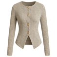 thumbnail image 3 of Breezora Womens Fall Slim Button Up Long Sleeve Cropped Ribbed Cardigan Sweater Work Chic Top, 3 of 4