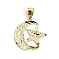 10k yellow gold moon and star pendant charm diamond cut astronomy jewelry 2.7g
