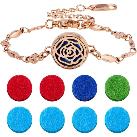 1Pc Essential Oil Diffuser Bracelets Flower Stainless Steel Aromatherapy Bracelets 13.5cm Long Adjustable Oval Link Diffuser Bracelet
