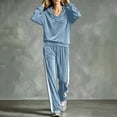 thumbnail image 6 of Tqcoqu Women's 2 Piece Velour Tracksuit,V Neck Hooded Long Sleeve Top & Wide Leg Pants with Side Stripe,Casual Loungewear Plus Size Outfit Set,Light Blue Women's S-XXL, 6 of 6