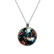 Wolf Glass Design Circular Pendant Necklace - Stylish Women's Fashion Jewelry by XYZ Brand
