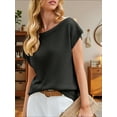 thumbnail image 6 of Short Sleeve Womens One Shoulder Sweater Tops Casual Loose Knit Going Out Shirt, 6 of 6