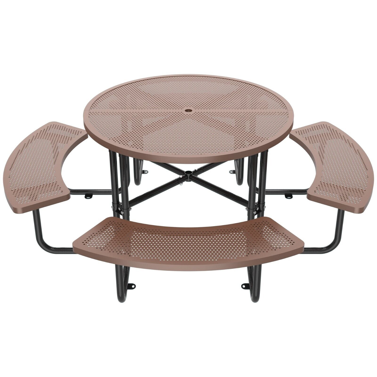 46" Round Perforated Metal Outdoor Picnic Table w Umbrella Hole for