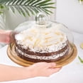 thumbnail image 5 of Cubierta de vidrio transparente creativa a prueba de polvo para pasteles, cubierta para alimentos, plato para pasteles, mesa de postres, cubierta de vidrio tenue con bandeja de bambú y madera, 5 of 5