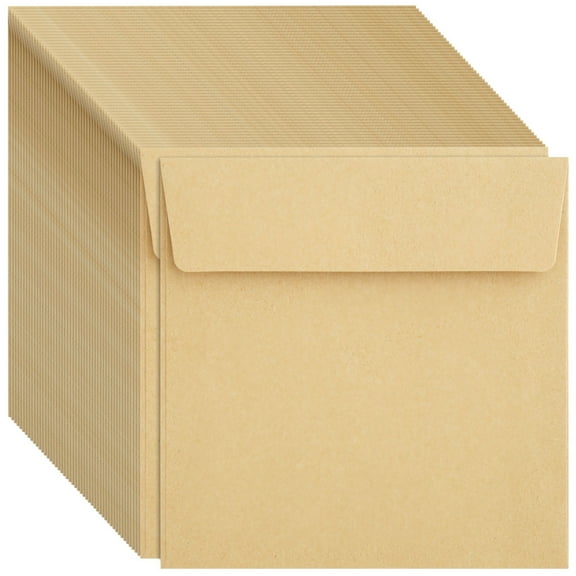 Juvale 5.5" x 5.5" Square Envelopes for Cards - Brown, 100-Pack - Moisten-to-Seal & Printer-Friendly Paper - Bulk Square Greeting Card Envelopes for Invitations & Announcements