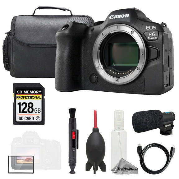 Canon EOS R6 II (Body)   Mic   128GB   Bag  Screen Protector- Basic Kit (International Version)