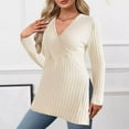 thumbnail image 2 of AINIYS Women's Wrap V-Neck Rib-Knit Side-Slit Tunic Tops Stylish Flattering Layering Casual Daily Wear Blouse Beige XXL, 2 of 6