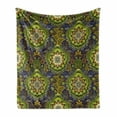thumbnail image 1 of Ethnic Soft Flannel Fleece Throw Blanket, Tropical Nature Theme Circular Doodle Style Complex, Cozy Plush for Indoor and Outdoor Use, 60" x 80", Green Orange Dark Blue, by Ambesonne, 1 of 6