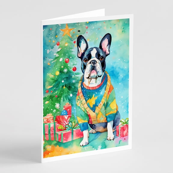 French Bulldog Christmas Greeting Cards Pack of 8 7 in x 5 in