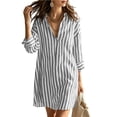 thumbnail image 2 of Yijfswar Womens Striped Button Down Midi Shirt Dress Casual Loose Long Sleeve Collared Side Slit Button Up Tunic Dresses, Size M, 2 of 9