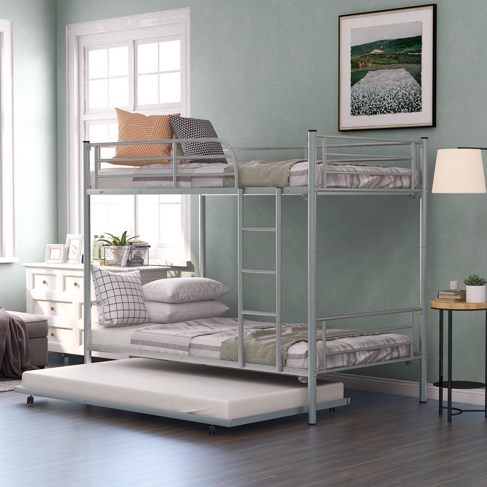Buy Metal Twin over Twin Bunk Bed with Trundle for Kids Adults Online