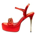 thumbnail image 2 of FSJ Women Graceful Stiletto Super High Heel Sandals Crystal Chain Open Toe Ankle Buckle Strap Platform Pumps Wedding Dress Shoes Size 15 Red, 2 of 4