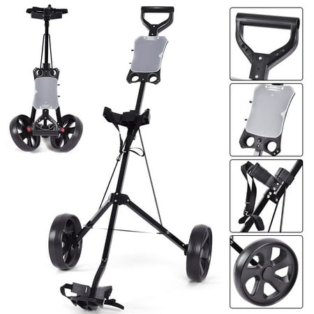 Costway Folding 2 Wheel Push Pull Golf Club Cart Trolley Swivel w/Scoreboard (Best Motorised Golf Trolley)