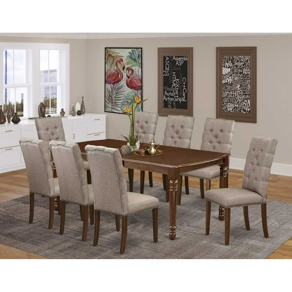East West Furniture Dover 9-piece Traditional Wood Dining Set in Mahogany