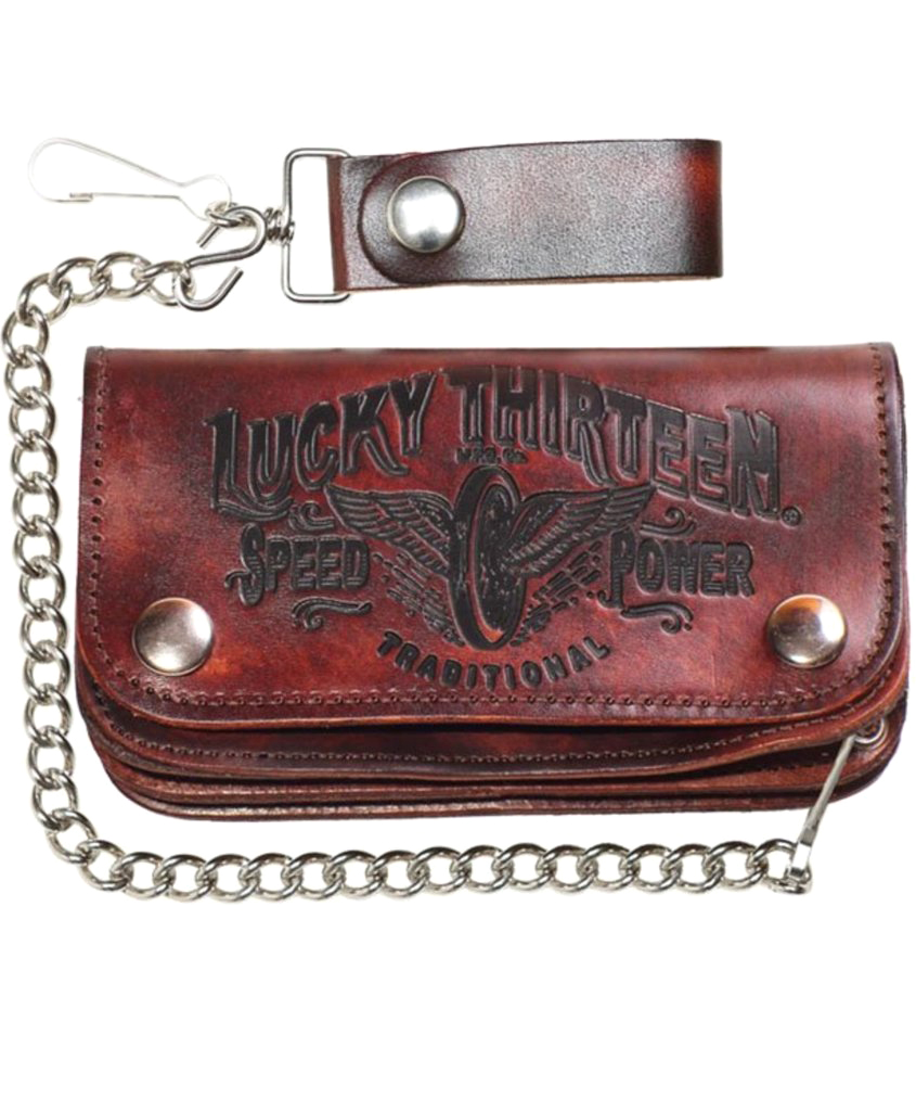Lucky 13 Traditional Speed Embossed Leather Wallet Antiqued