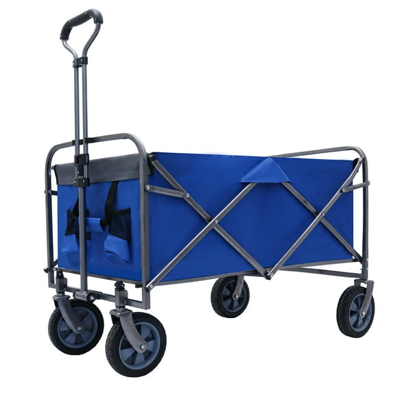 Folding Wagon - Outdoor Beach Cart, Garden Camping Trolley - 150lbs Capacity, Collapsible, Portable, Adjustable Handle