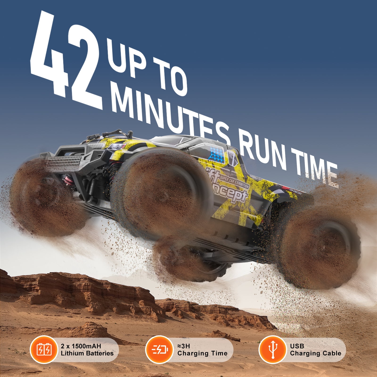 KFFKFF Operated Vehicle, 1:18 Proportional Toy Car for Children, 4WD Cross-Country Lorry with 45° Wheelie & Speed Regulation, 45 km/h Swift Hobby RC Race Car Toy, Perfect Present