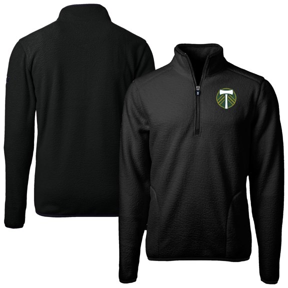 Men's-Cutter & Buck Black Portland Timbers Cascade Eco Fleece Quarter-Zip Jacket
