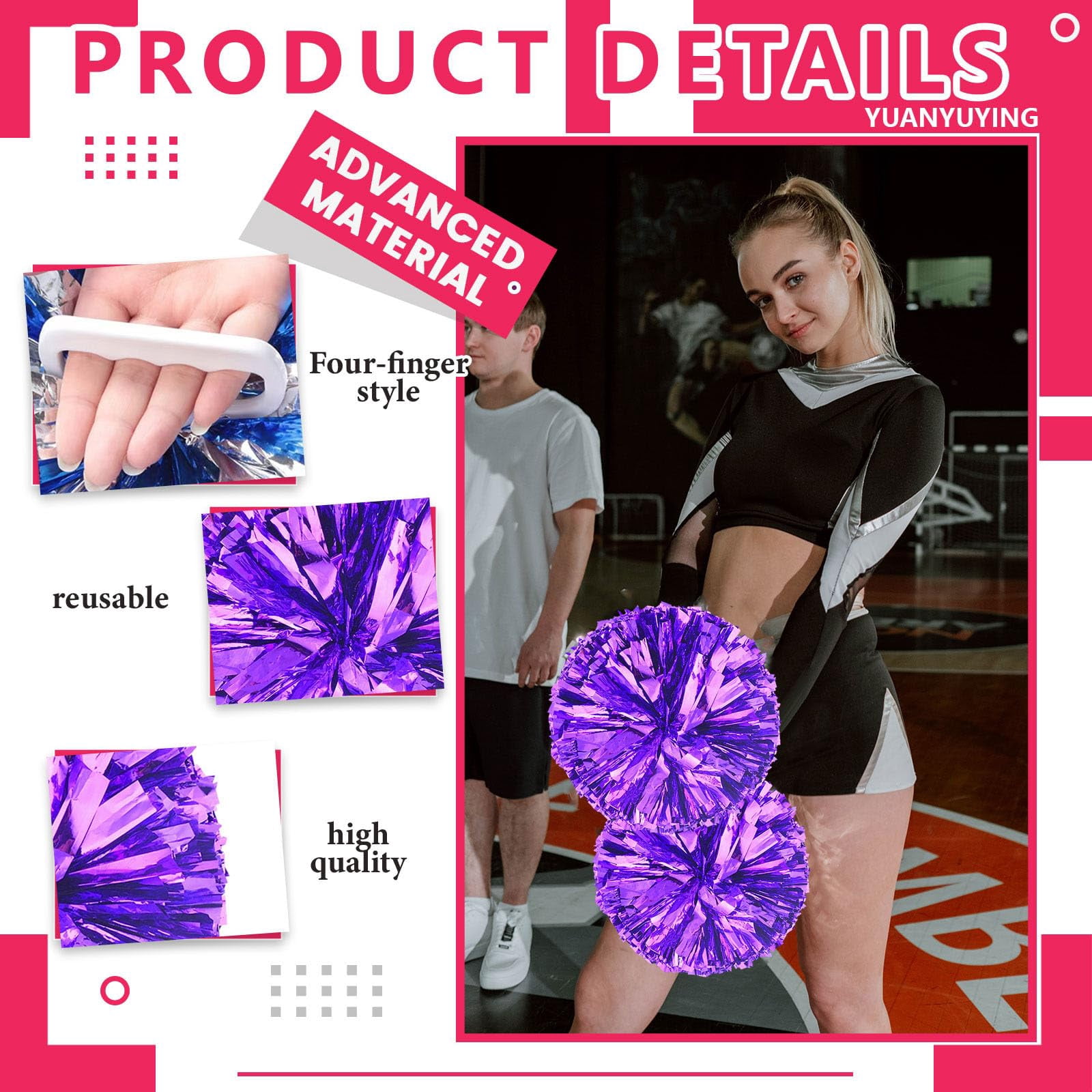 10 Pcs Cheerleading Pom Poms, Cheerleader Pompoms with Four Finger Payment,Fit for Team Spirit Sports Dance Cheering