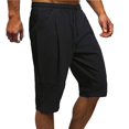 thumbnail image 2 of JUNWELL Men‘s Cotton Linen Workout Shorts Casual Drawstring Loose Fit Athletic Running Knee Length Shorts with Pockets, 2 of 6