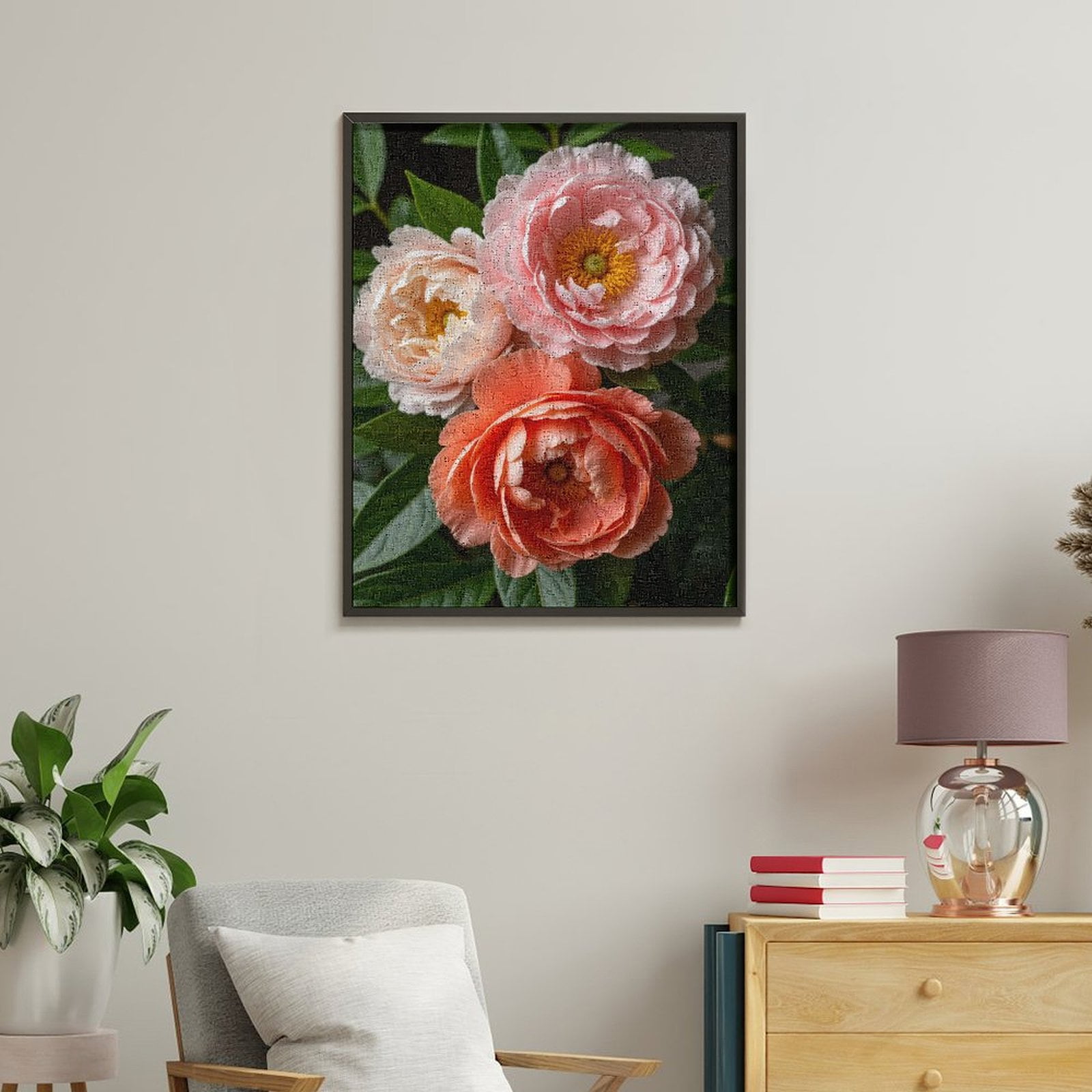Paint by Numbers Kit for Adults, Blossom Beauty Pink Orange Peonies Paint by Numbers, Easy Paint by Numbers Kit for Adults Beginner, DIY Adult Paint by Number Kits on Canvas, 12x16in Home Decor