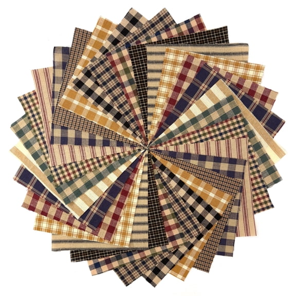 40 Primitive Plaids Homespun Cotton Fabric 6" x 6" Pre-Cut Quilt Squares Charm Pack by JCS