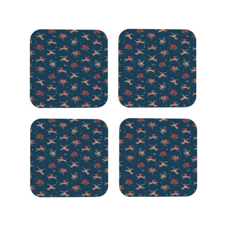 

Tideii Octopus Sea Life for Leather Coasters 4 Pieces Anti-fouling and Anti-scalding Decorative Coasters Suitable for Restaurants Kitchens Coffee Shops-Square