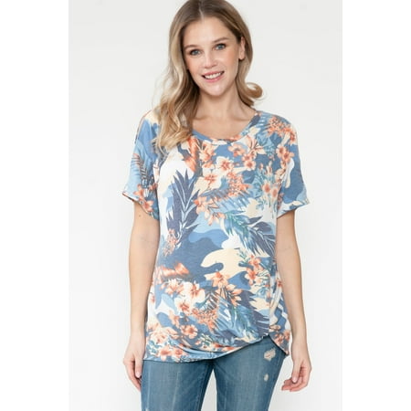 

Women s Maternity Summers Tropical Floral Top with Short Sleeve Keyhole