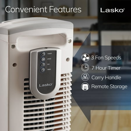 Lasko 3-Speed Remote Controlled Oscillating Tower Fan, White, 2510