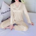 thumbnail image 4 of Jalioing Womens Satin Pajama Set 2 Piece Long Sleeve Lace V Neck Shirt and Pants Silk Sleepwear Set M-3XL, 4 of 7
