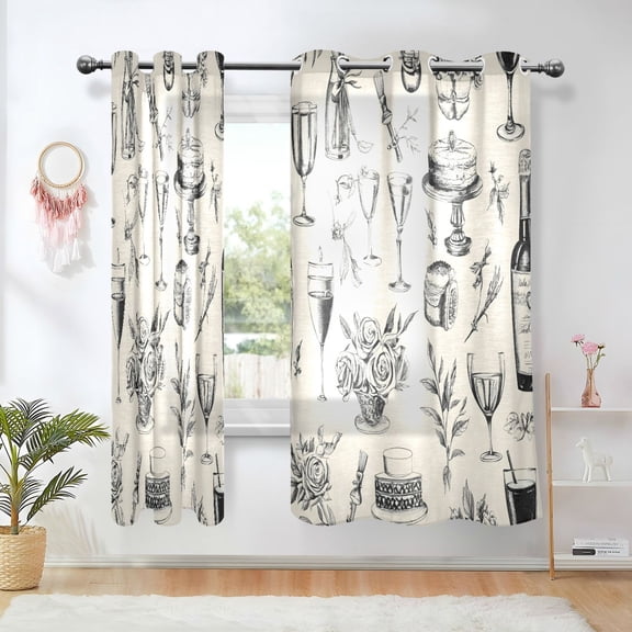 Yayeee Window Curtains Set of 2 for Living Room Light Filtering 63"x42", Red Wine Leaves Cake Flower Pattern