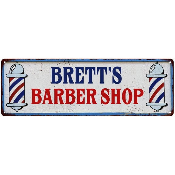 BRETT'S Barber Shop Hair Salon Metal Sign Retro 6x18 106180031056