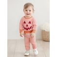 thumbnail image 5 of Toddler Baby Girl Boy Halloween Outfits Long Sleeve Waffle Pumpkin Embroidery Striped Sweatshirt Tops Pant Set Fall Winter Clothes Set, 5 of 9