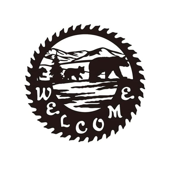 Diameter 11.8 Inches Metal Wall Decor WELCOME Bear Scene Metal Home Decor Statues Sculptures Garden Outdoor Ornaments Bedroom Office Yard Decor wall