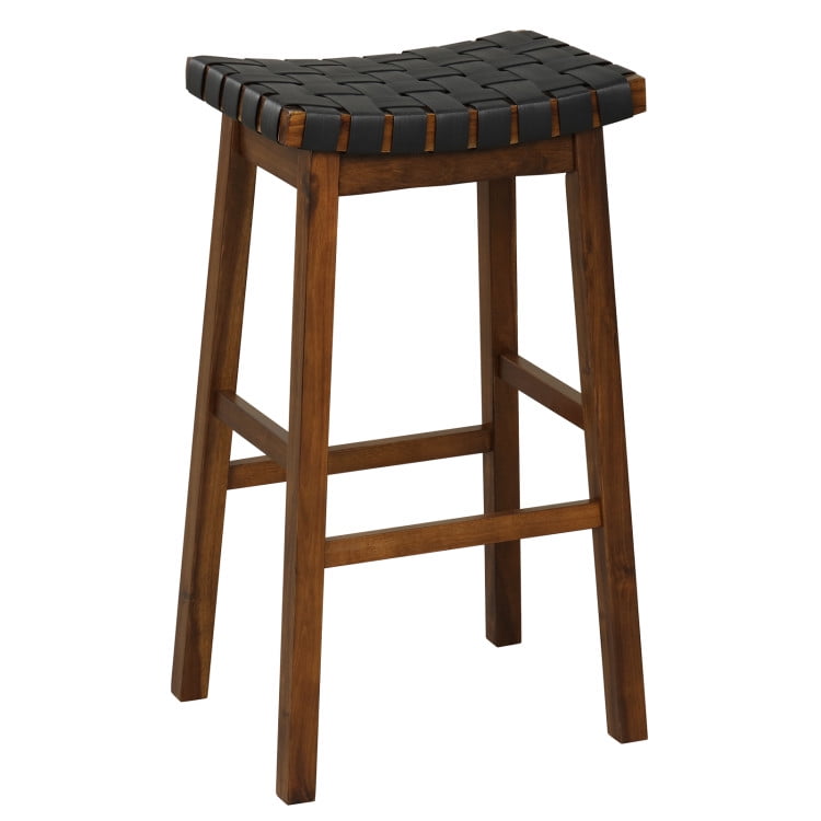 Demi Bonn 29" Set of 2 Faux PU Leather Counter Height Bar Stools with Woven Curved Seat, Modern Kitchen Dining Chair, Brown