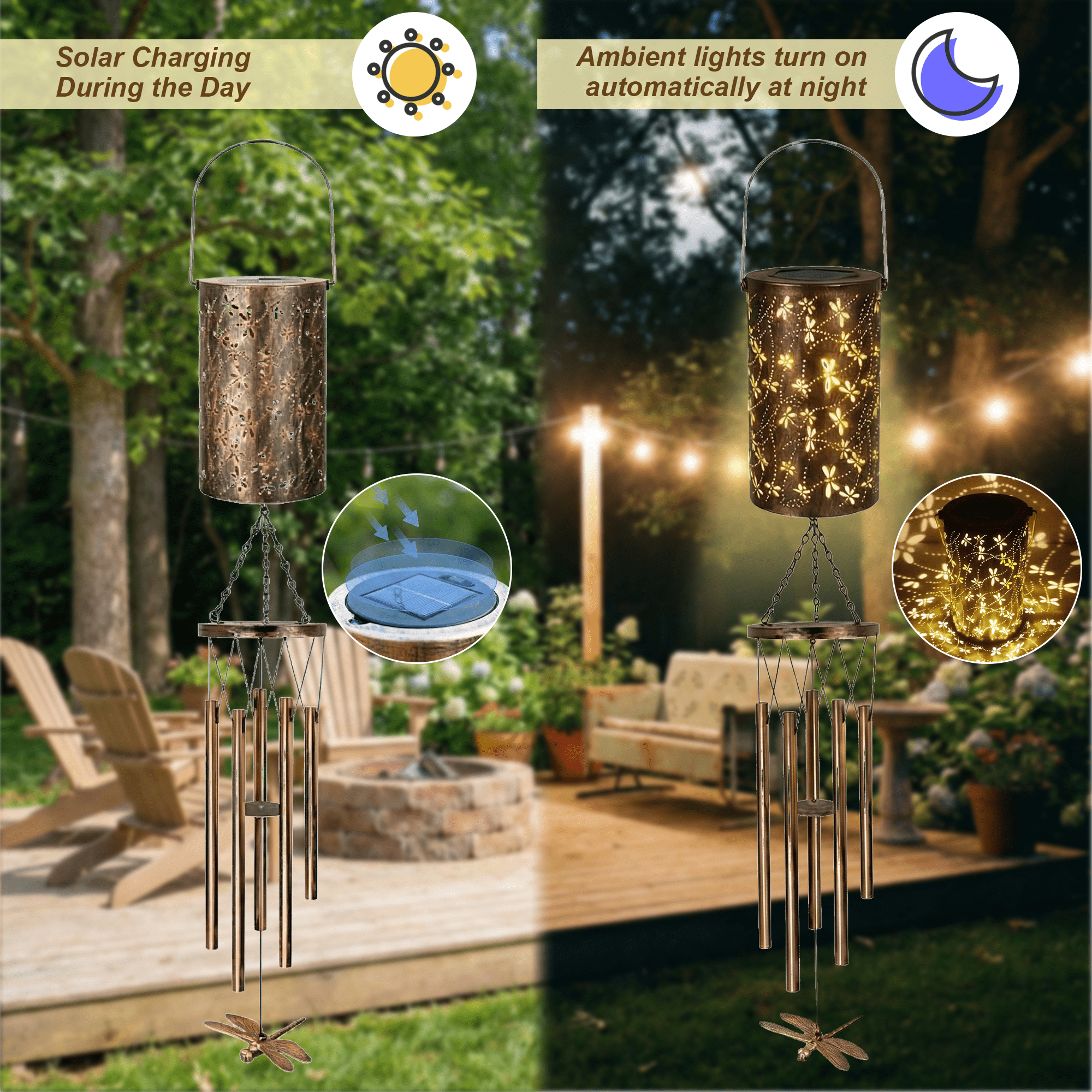 KEYAHAPPY Solar Wind Chimes for Outside, Windchimes Outdoors Solar Powered Lights for Garden Decor, Memorial Wind Chimes for Patio Porch Lawn Yard Decorations Outdoor, Dragonfly
