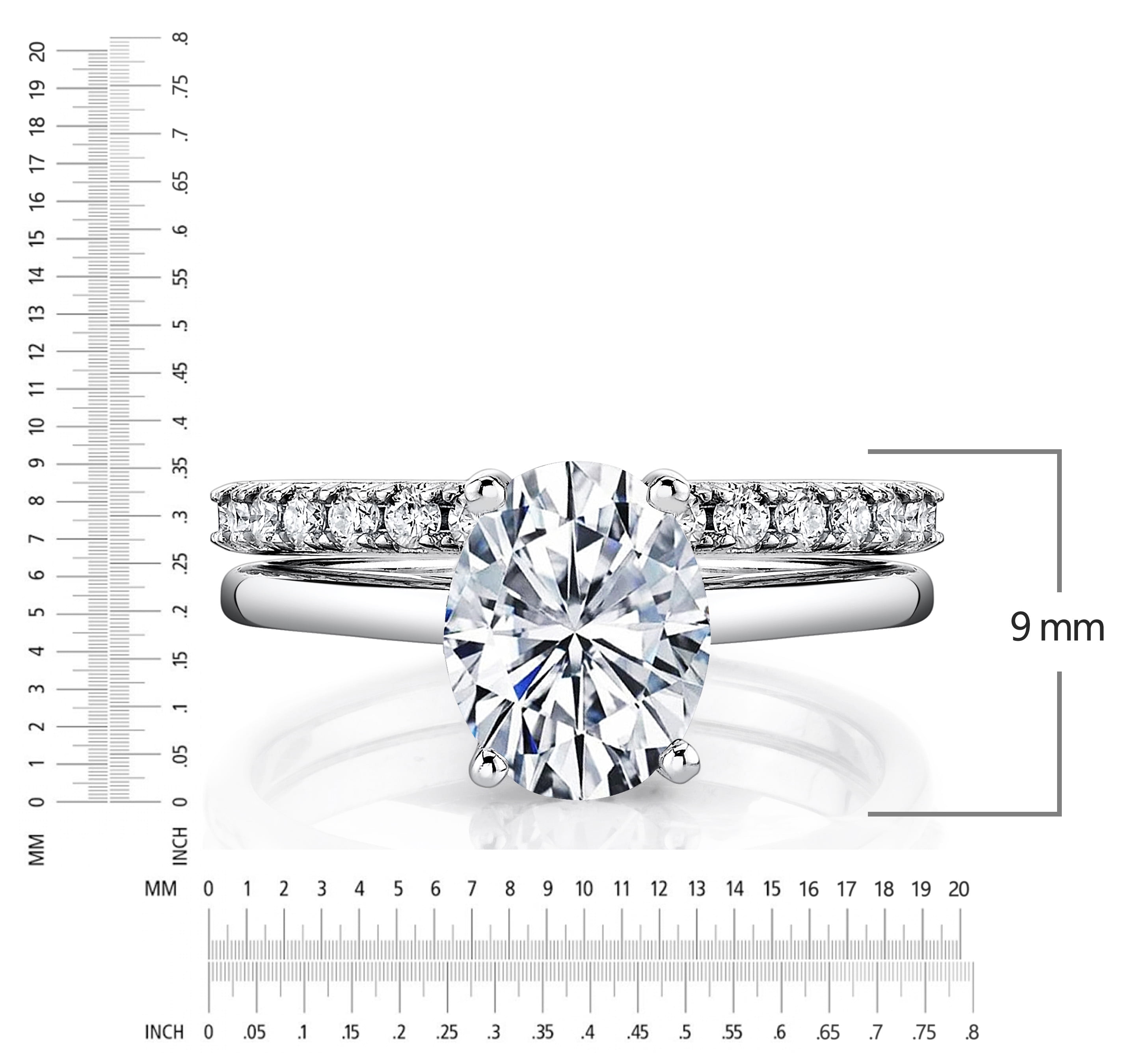 Metal Masters Womens 2.5Ct Oval Moissanite Engagement Ring Bridal Set 18K White Gold Plated Silver 9mm
