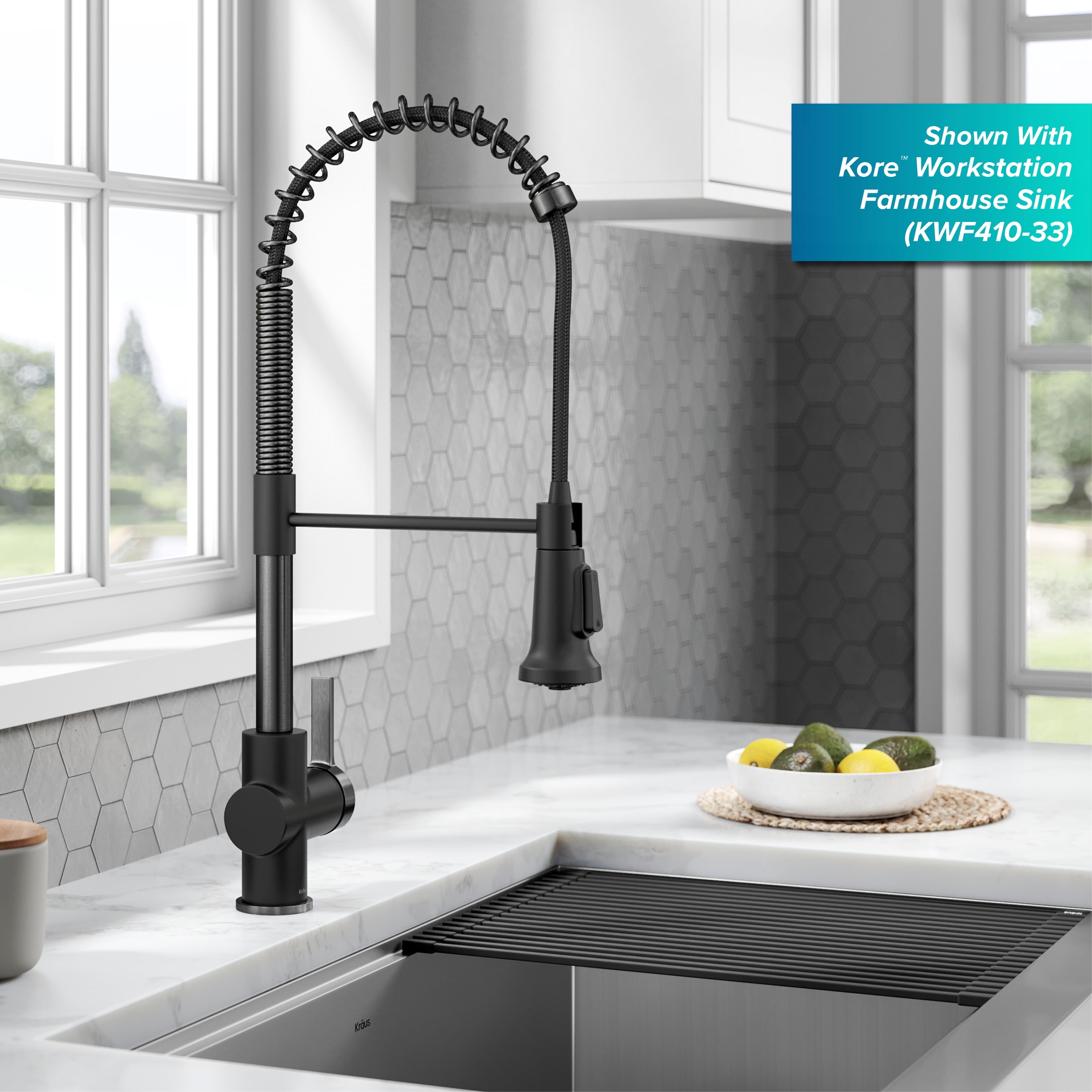 KRAUS Britt Commercial Style Pull-Down Single Handle Kitchen Faucet in Matte Black/Spot-Free Black Stainless Steel
