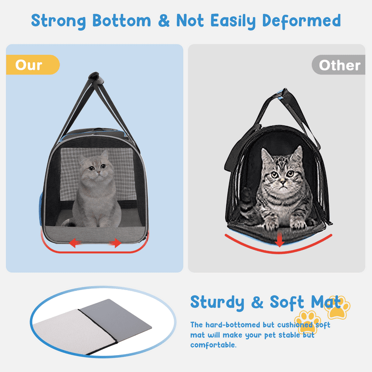 Cat Carrier, Pet Carrier for Large Cats, Soft-Sided Cat Carrier with A Bowl/Front Storage Bag for Small Medium Cats Dogs Up to 20lbs, Collapsible