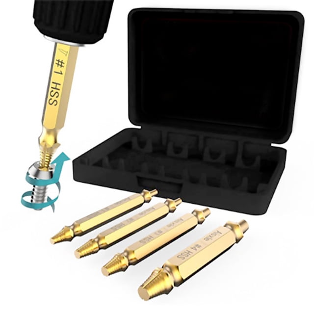 4Pcs Kit d'Extracteurs de Vis à Double Tête Cassés Forets d'Extraction Endommagés