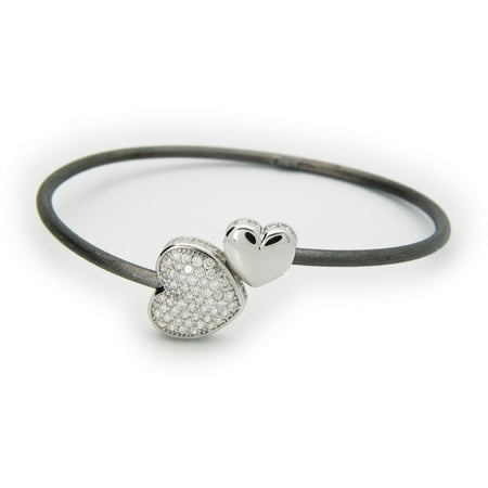Gunmetal Heart - Sparkling Cz Heart Cuff Bangle in Gunmetal Sterling Silver