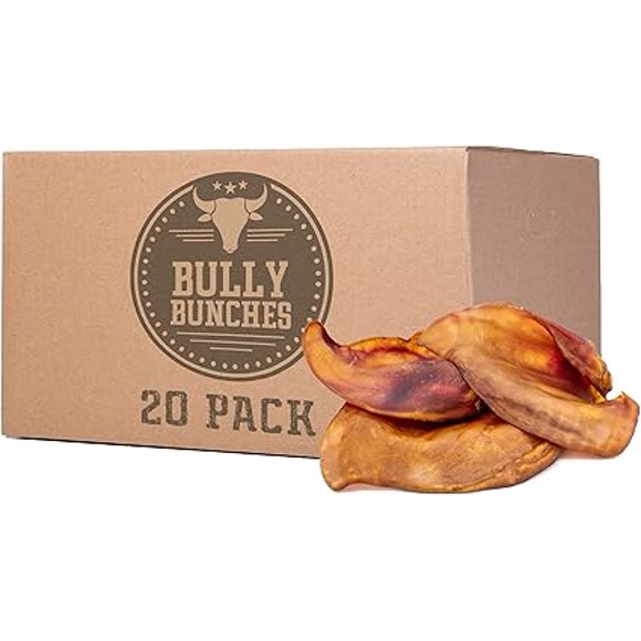 Bully Bunches Whole Pig Ears All Natural Oven Baked Dog Chews 20 Pack