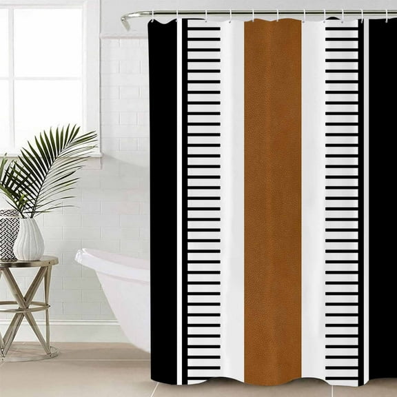 Modern Brown Black Waterproof Fabric Shower Curtain, Boho Contemporary Geometric Striped Shower Curtain for Bathroom Curtains Bathtubs Hotel Washable Shower Curtains with 12 Hooks Standard 60x72