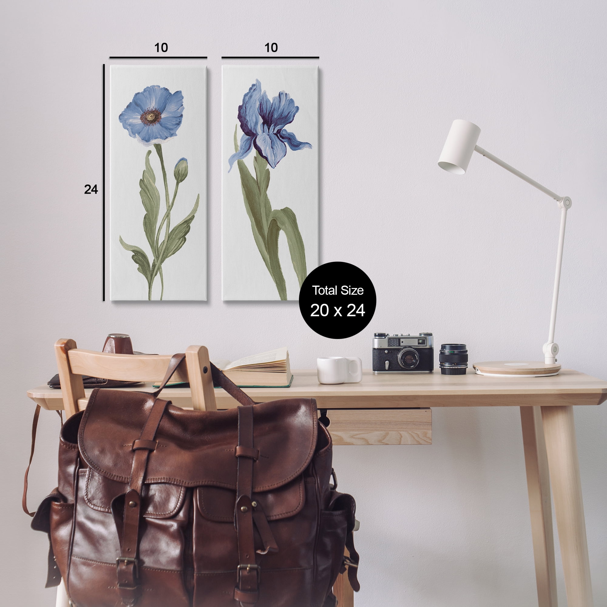 Stupell Industries Blue Poppy and Iris Flowers Plants & Flowers Painting Wrapped Canvas Art Print Wall Art, 10 x 24, Set of 2