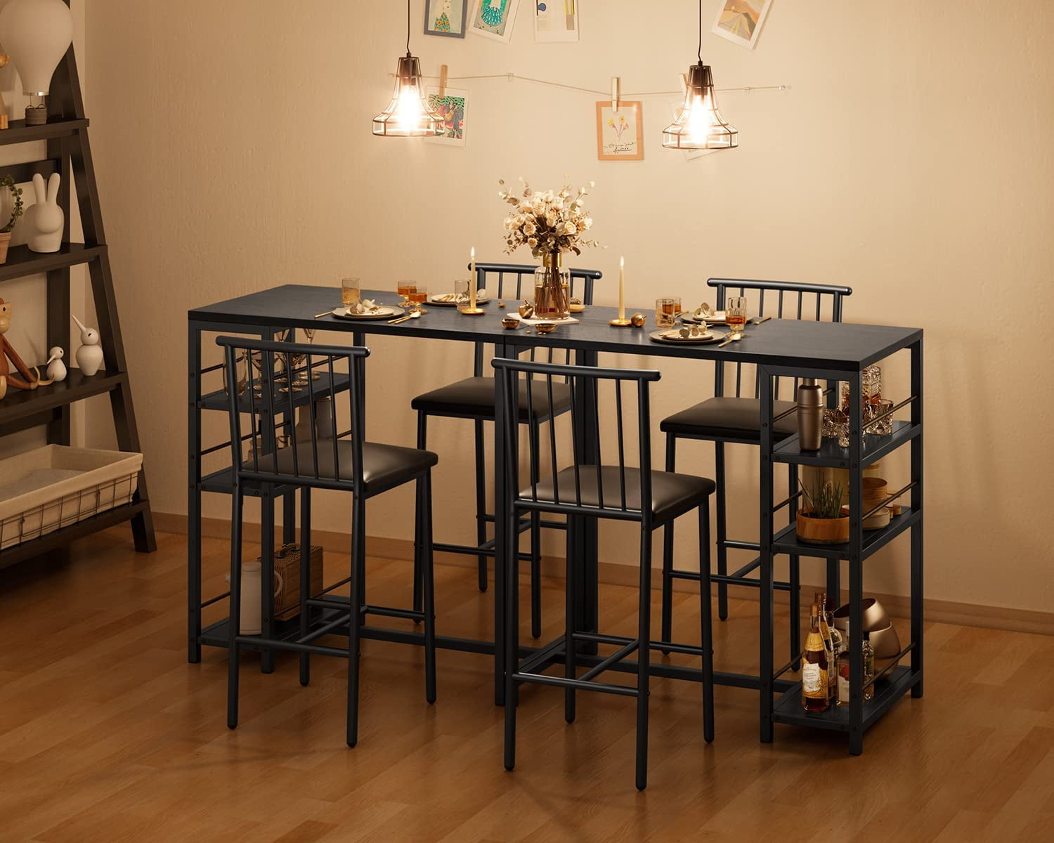 Bealife Bar Table and Chairs Set for 2 with 3 Storage Shelves