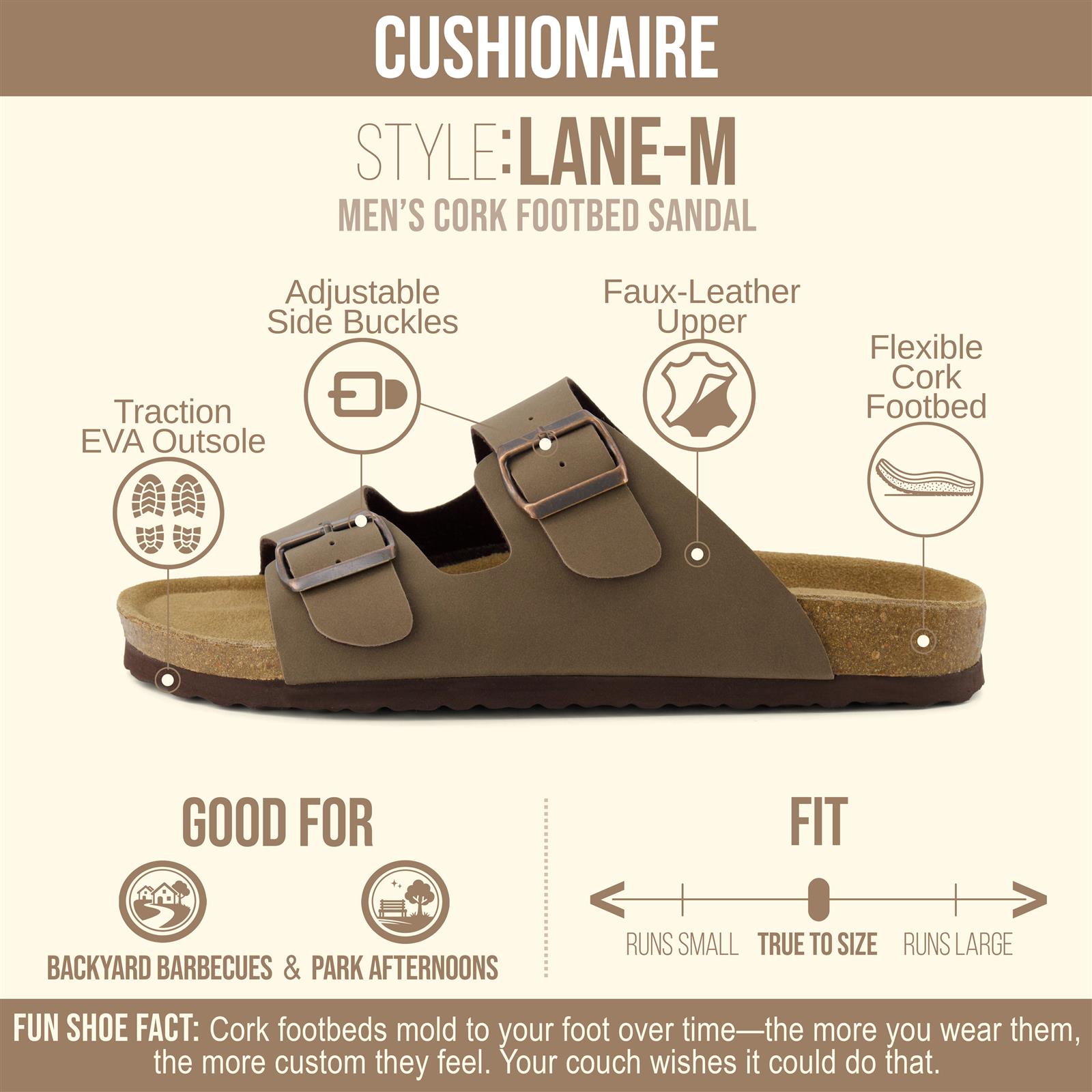 Cushionaire Lane Cork Footbed Men's Adjustable Slides photo 2