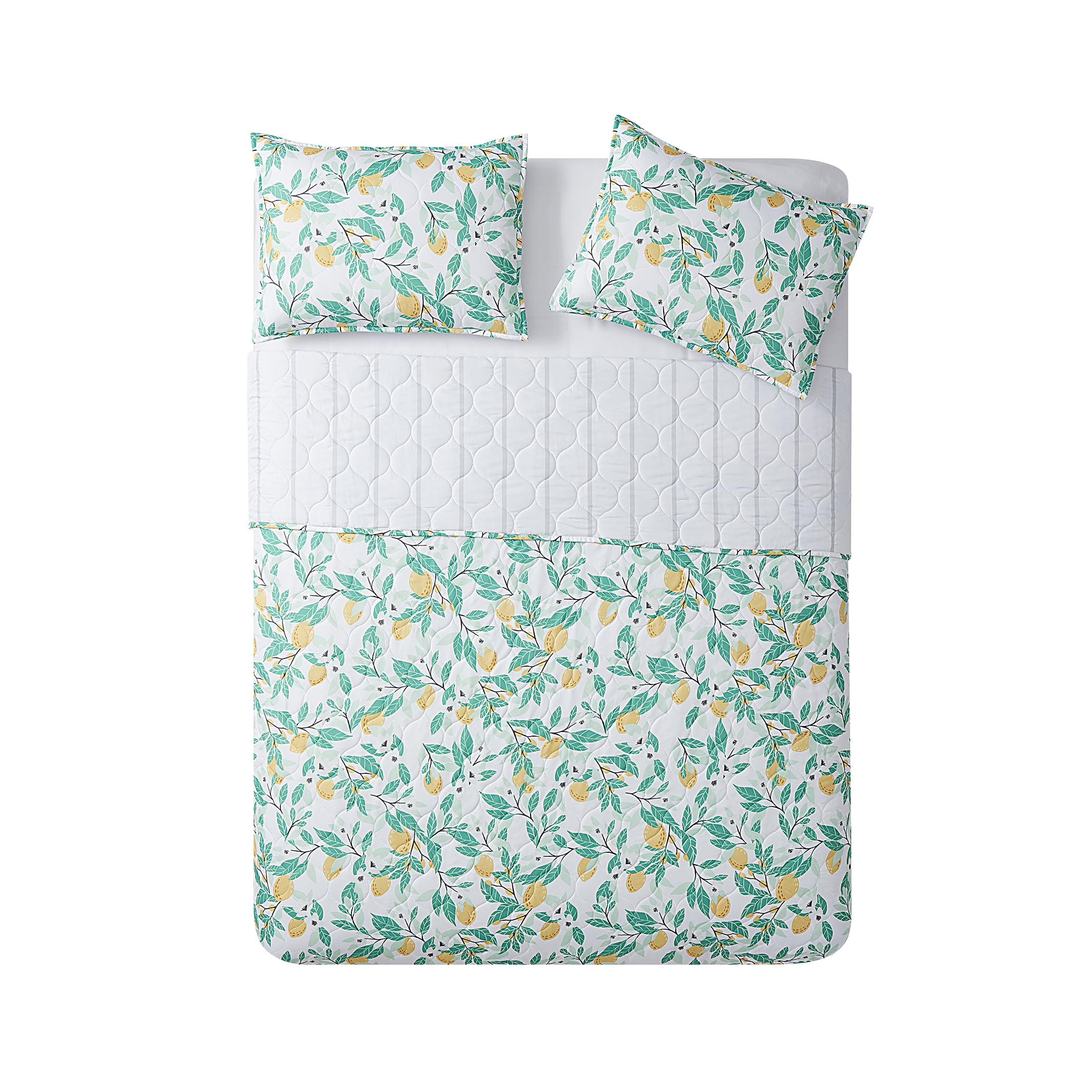 Mainstays Lemon Yellow Striped Polysester Quilt, King, Reversible