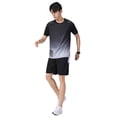 thumbnail image 5 of Sports Suit 2pcs/set Men Sportswear Set Round Neck Short Sleeve T-shirt Elastic Waist Wide Leg Shorts Set Gradient Color Fitness Outfit, 5 of 8