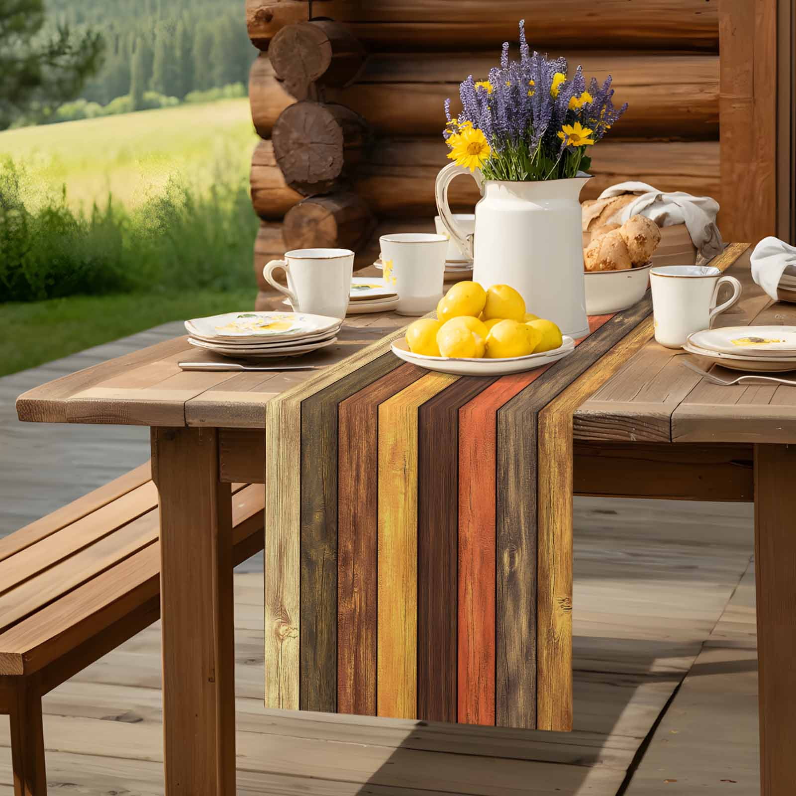 Farm Vintage Wood Board Table Runner 90 Inches Long, Farmhouse Wooden Grain Table Runners Tabletop Scarf Kitchen Dining Tables Decoration for Home Party Indoor Outdoor